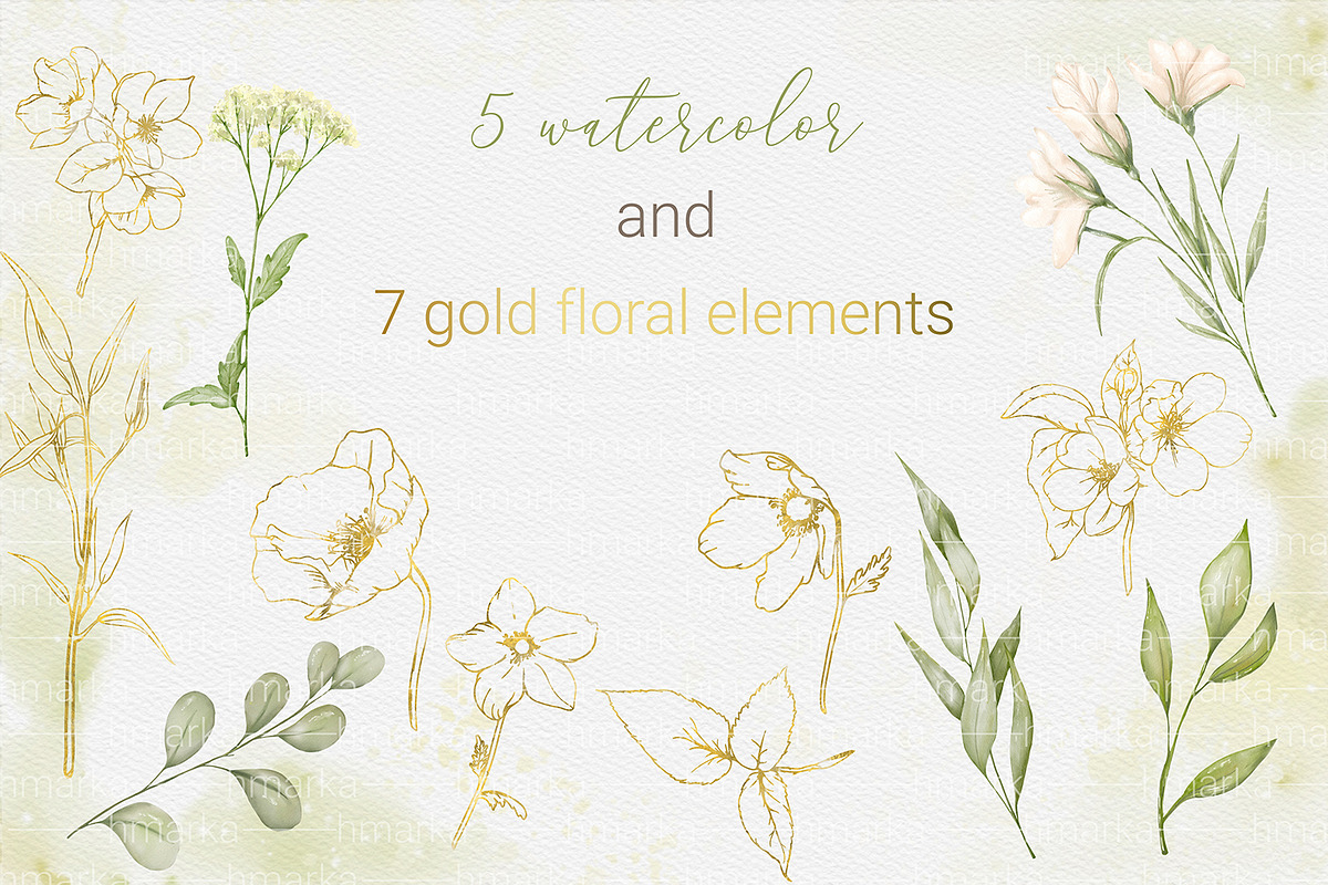 Watercolor and GOLD nature, an Illustration by HmarkaShop (Photo 3 of 4)