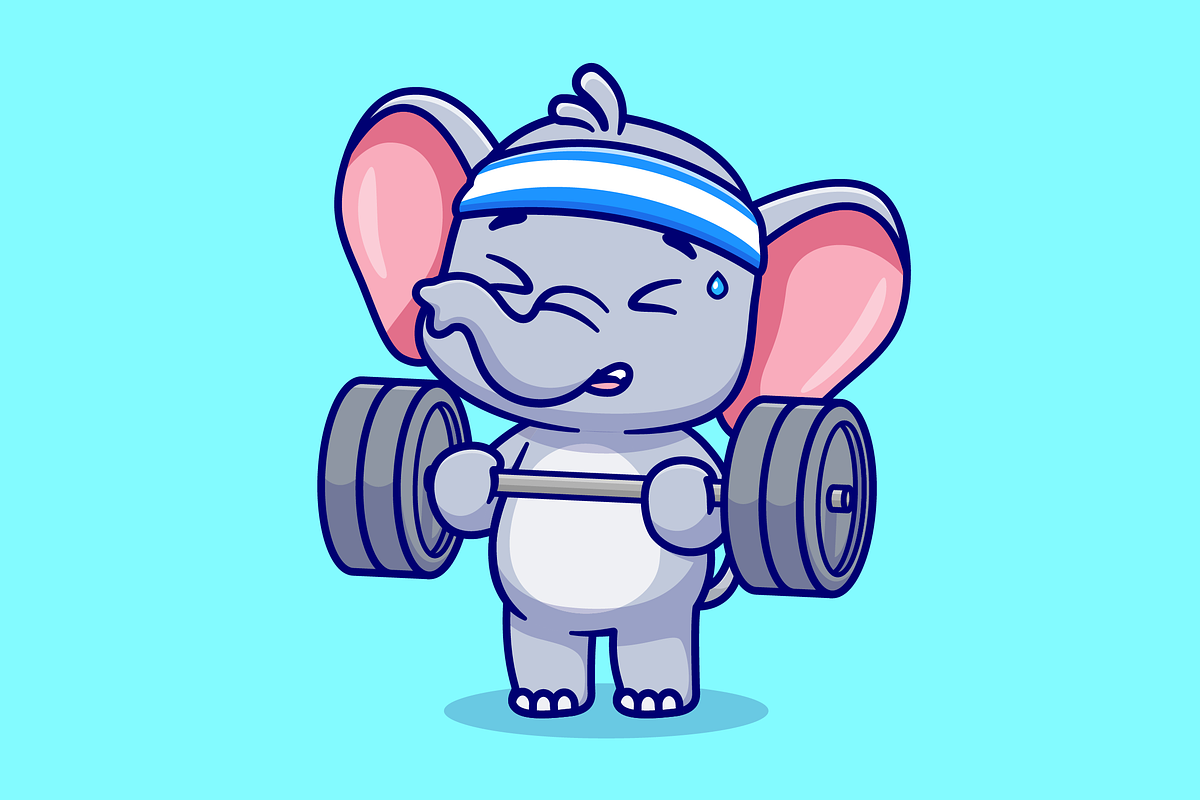 Cute Elephant Lifting Barbell, an Animal Illustration by Catalyst Labs
