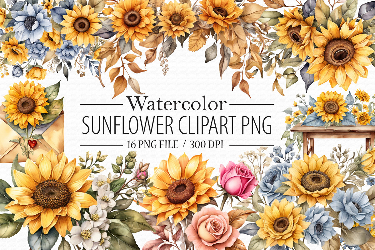 Sunflower Watercolor Clipart, an Illustration by Libby Wishes (Photo 1 of 5)