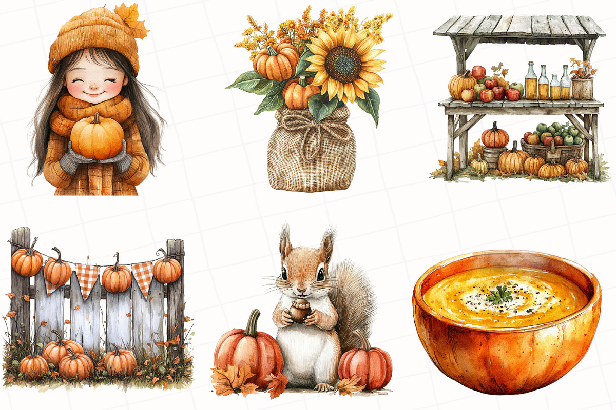 Watercolor Pumpkin Patch Clipart, an Illustration by OK Design (Photo 3 of 5)