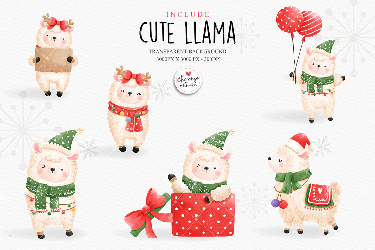 Christmas llama clipart, an Animal Illustration by Chonnieartwork (Photo 4 of 8)