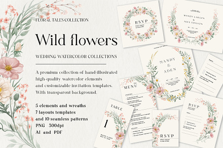Wild Flowers Watercolor Wedding Set