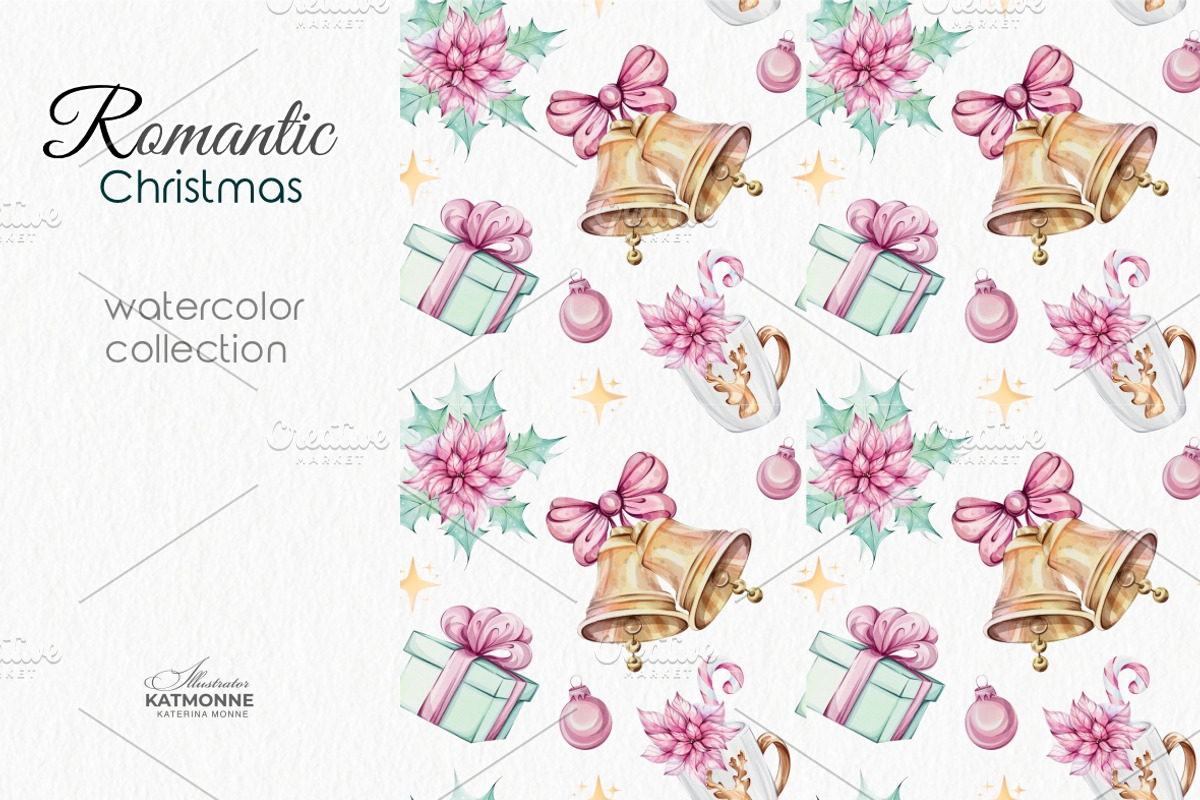 Watercolor Romantic Christmas, a Seasonal Illustration by katmonne (Photo 14 of 16)