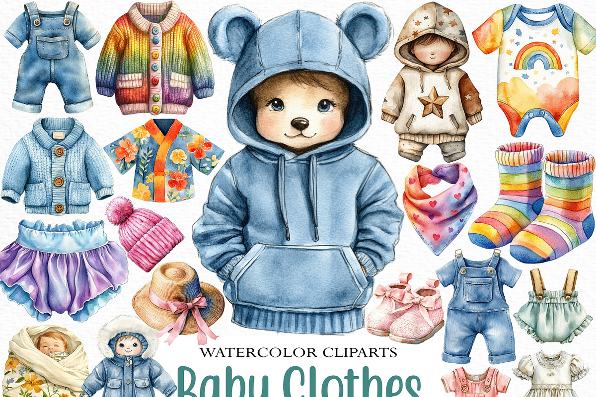 Baby Clothes Watercolor Clipart, an Illustration by Craft Nest (Photo 1 of 6)