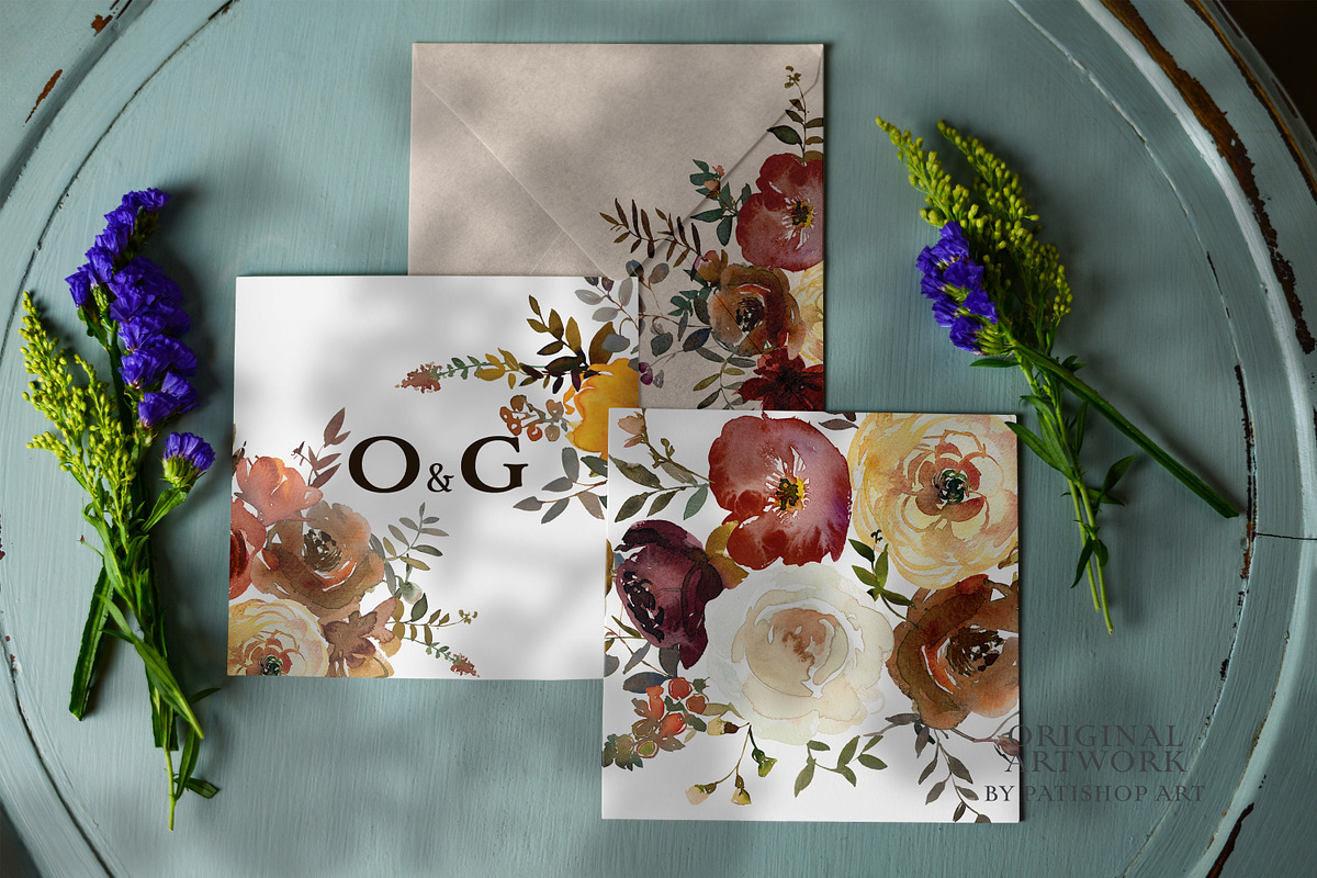 Fall Watercolor Floral Clipart Set, a Decorative Illustration by Patishop Art (Photo 16 of 17)