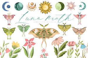 Luna Moth Clipart & Pattern