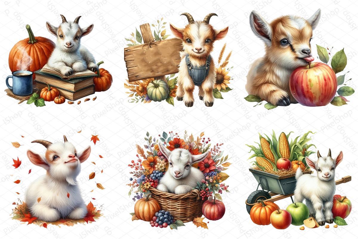 Watercolor Autumn Goat Clipart, an Illustration by DreamPrint404 (Photo 3 of 6)