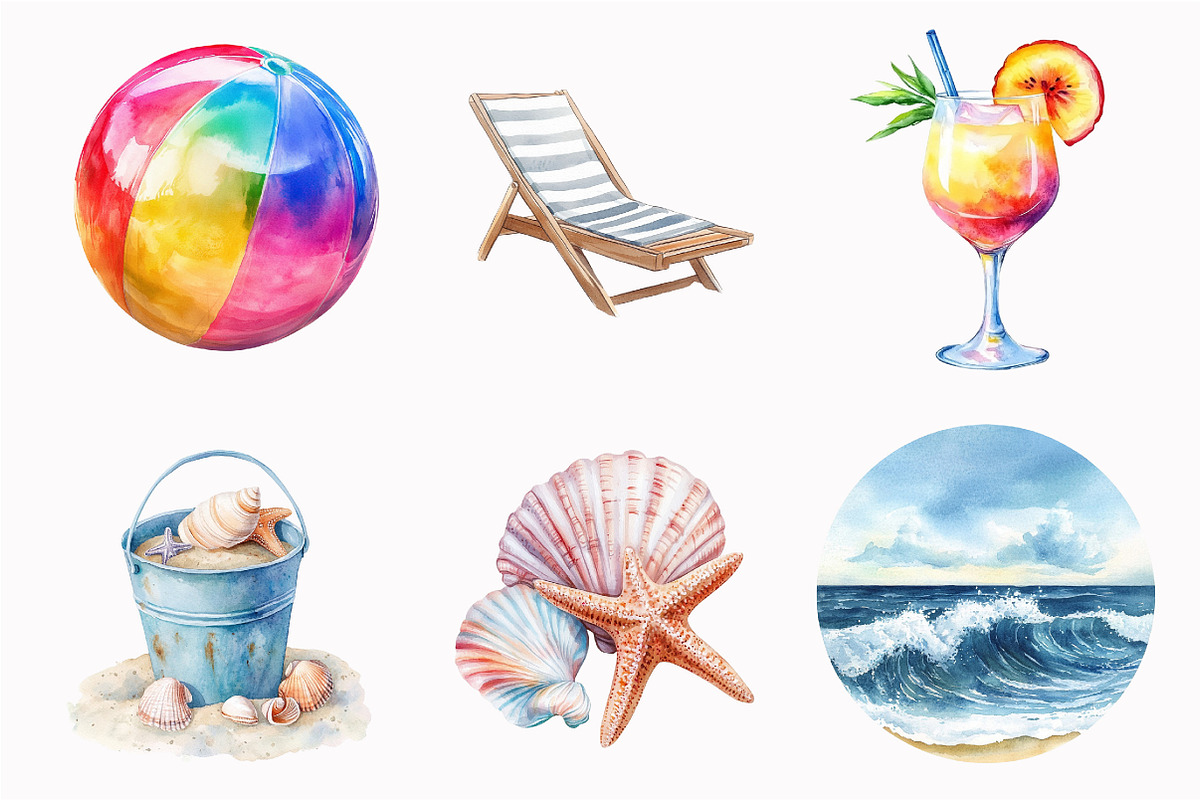 Watercolor Summer Ocean Clipart, an Illustration by Design Market (Photo 4 of 4)