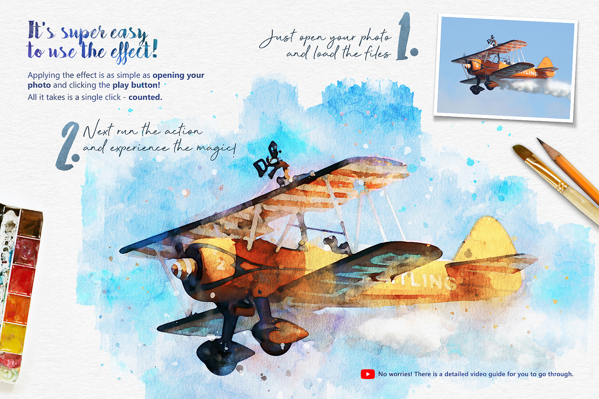 Aquarelle Watercolor PS Action, an Action Add-On by IndWorks Design (Photo 3 of 12)