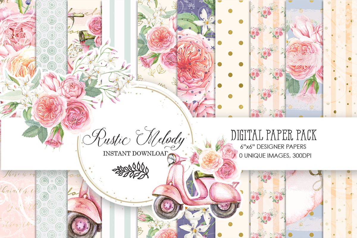PEACH BLUE DIGITAL PAPER PACK, a Pattern Graphic by rusticmelody (Photo 1 of 2)