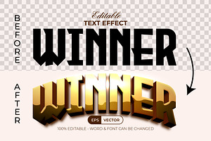 Winner Gold Text Effect Curved Style