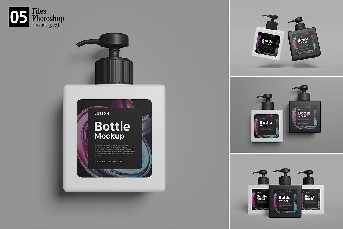 Square Pump Bottle Mockup, a Packaging Mockup by GraphicWindow (Photo 1 of 6)