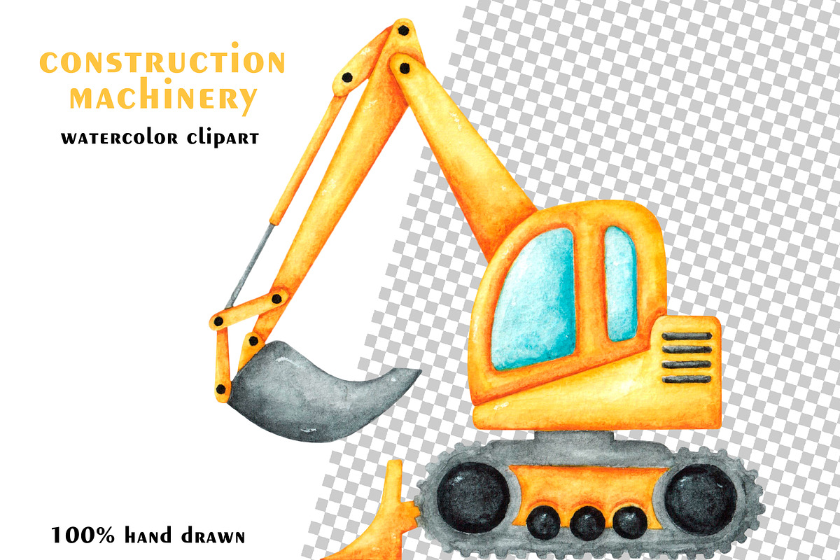 Construction vehicles watercolor set, a Transportation Illustration by SabinaWatercolorArt (Photo 3 of 20)