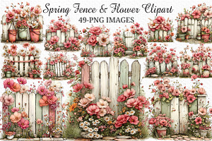 Spring Fence & Flower Clipart Png, an Illustration by Craft Nest