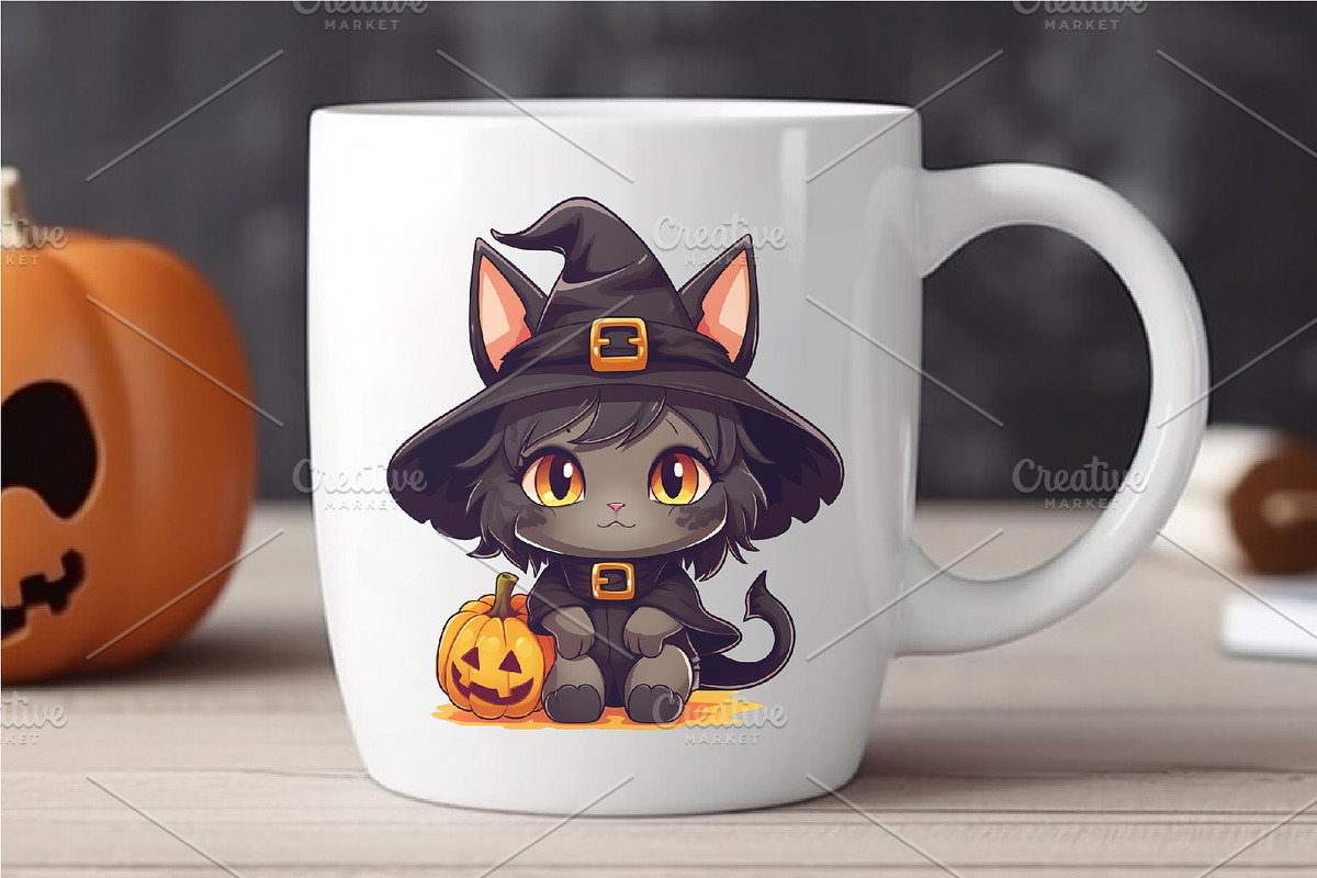 Cute Halloween Kawaii Cats. Sticker., an Animal Illustration by KENO Mascots (Photo 5 of 8)