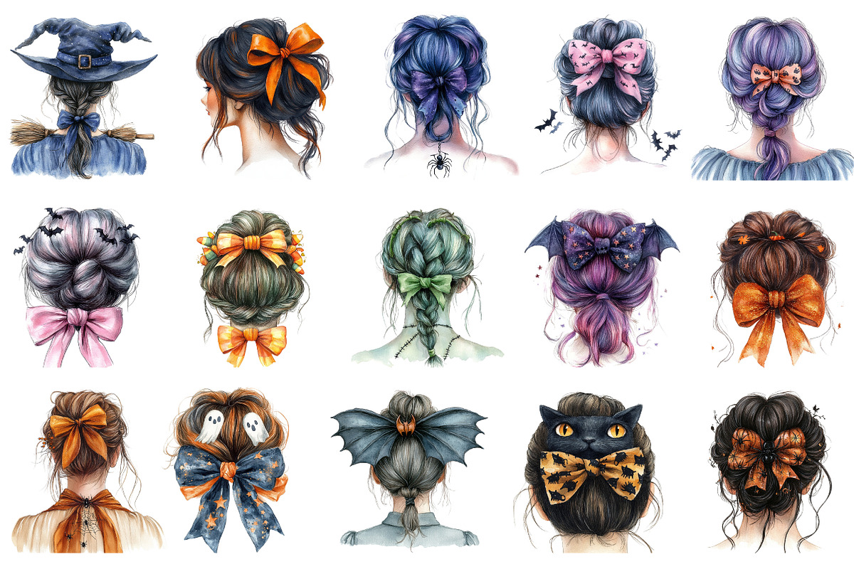 Halloween Messy Bun Png Bundle, an Illustration by DreamArtGraphic (Photo 4 of 5)