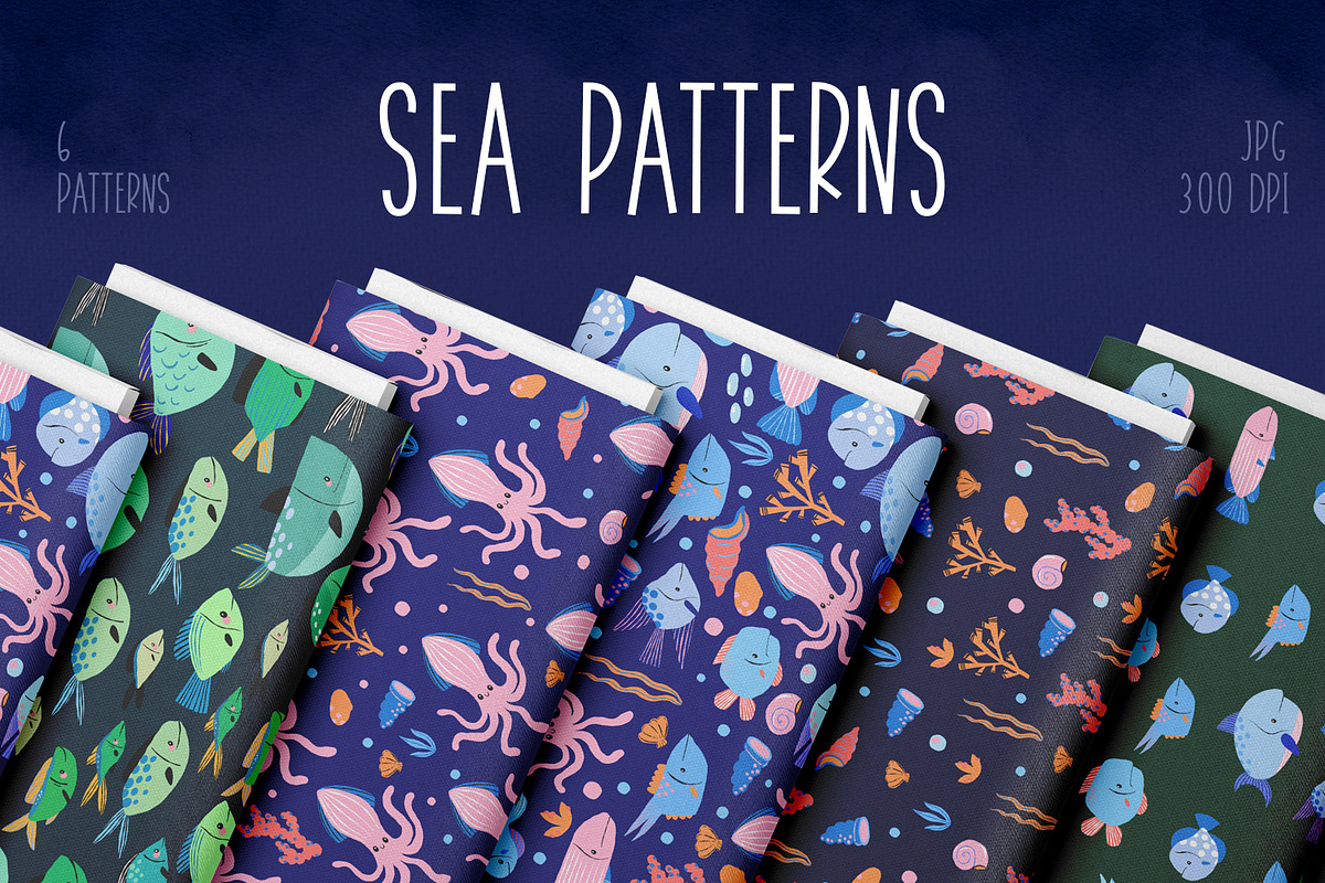 Cute Sea Life Seamless Patterns, a Pattern Graphic by the_myro (Photo 1 of 7)