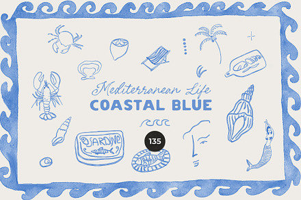 COASTAL BLUE Summer Icons & Frames, an Object Graphic by Lana Elanor