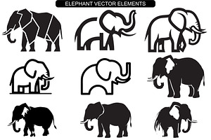 Elephant Vector Elements Bundle, an Animal Illustration by balal