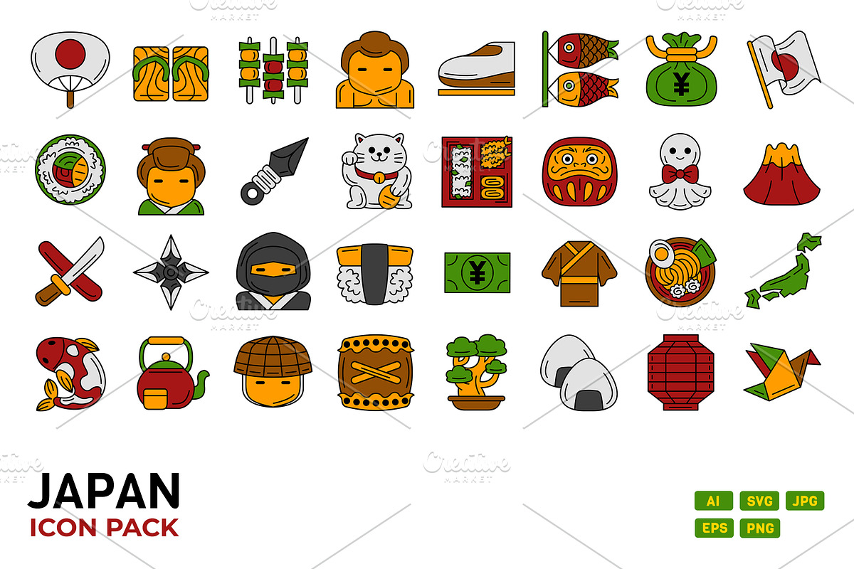 Japan Icon Pack Filled Outline Style, a Solid Icon by MEDZ (Photo 1 of 3)