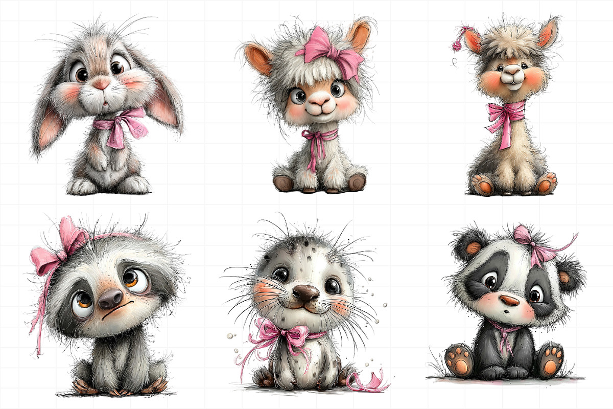 Animals with Pink Bow Clipart PNG, an Illustration by Daily.Designs (Photo 7 of 7)