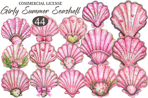 Pink Girly Summer Seashell Clipart, an Illustration by designcity5