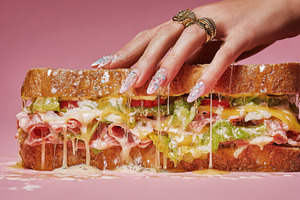 Big sandwich with toppings, a Photo by Beautiful things