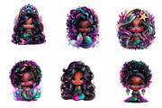 Whimsical Cute Black Mermaid Clipart, an Illustration by CreationArt (Thumbnail 3 of 7)