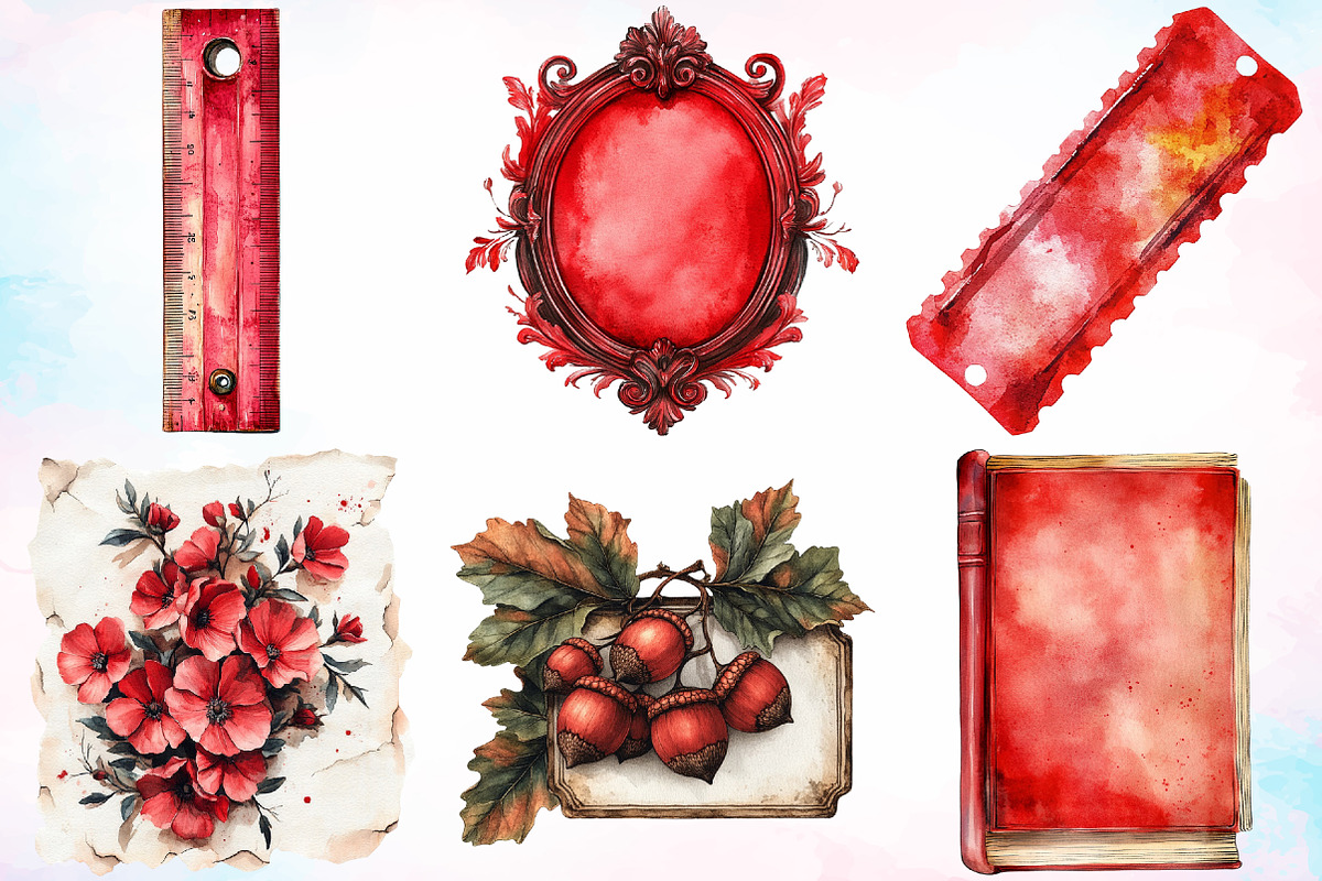 Red Vintage Fall Ephemera Clipart, a Seasonal Illustration by Canvas Craft (Photo 4 of 5)