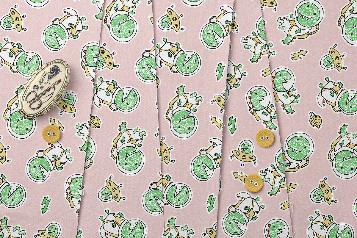 Cute Space Dino Seamless Pattern, a Pattern Graphic by StudioGlouna (Photo 5 of 5)
