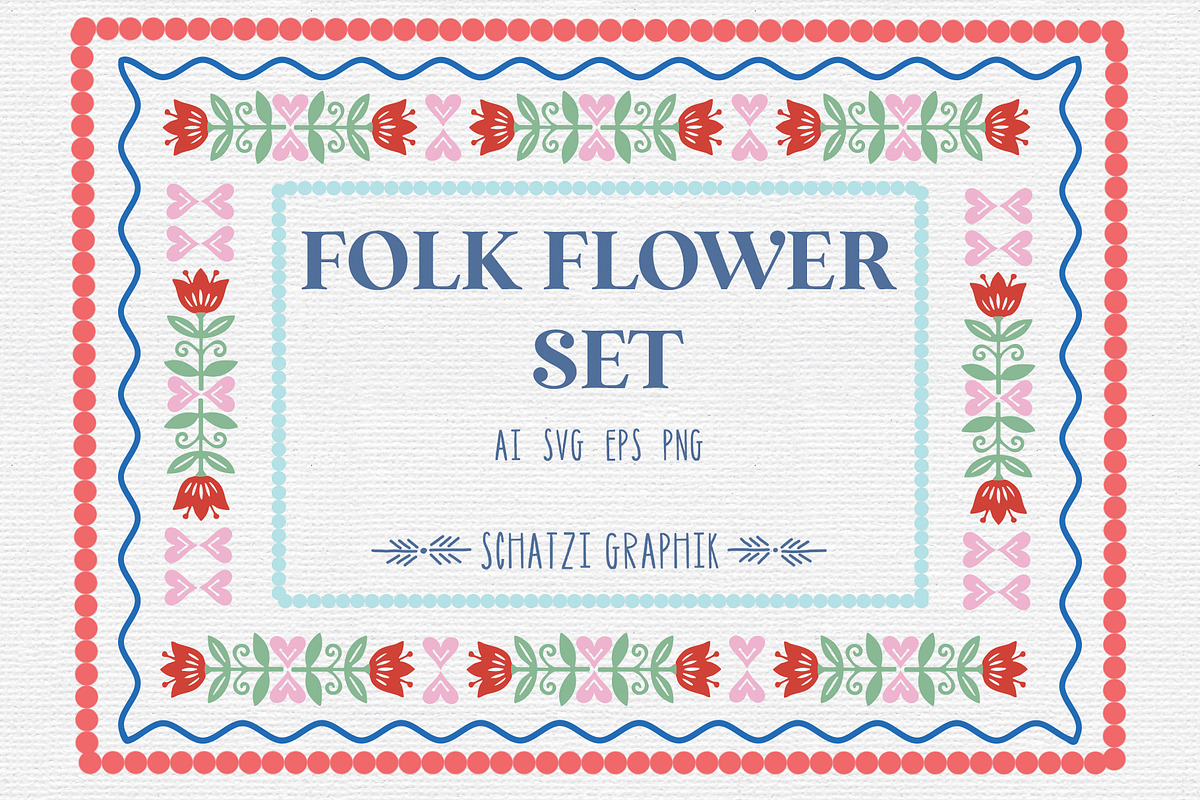 Folk Flower Illustration Set, a Decorative Illustration by Schatzi Graphik (Photo 1 of 8)
