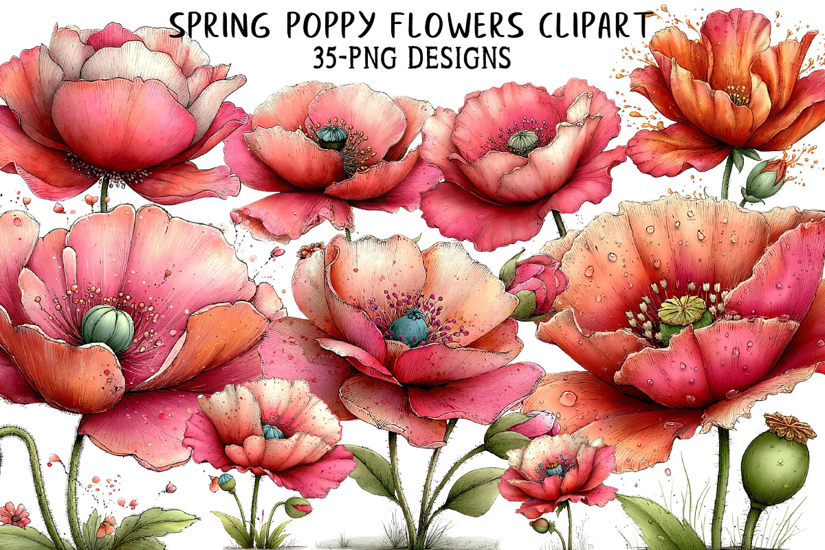 Whimsical Spring Poppy Flowers Clipa, an Illustration by Daily.Designs (Photo 1 of 8)