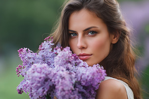 Young woman with lavender flowers in a natural setting during a sunny day, a Person Photo by AlyaAnd