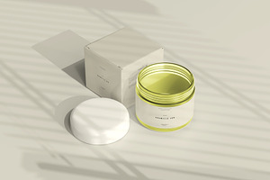 Glass Cosmetic Jar And Box Mockup