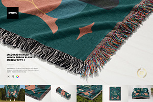 Fringed Woven Throw Blanket Mockup 1