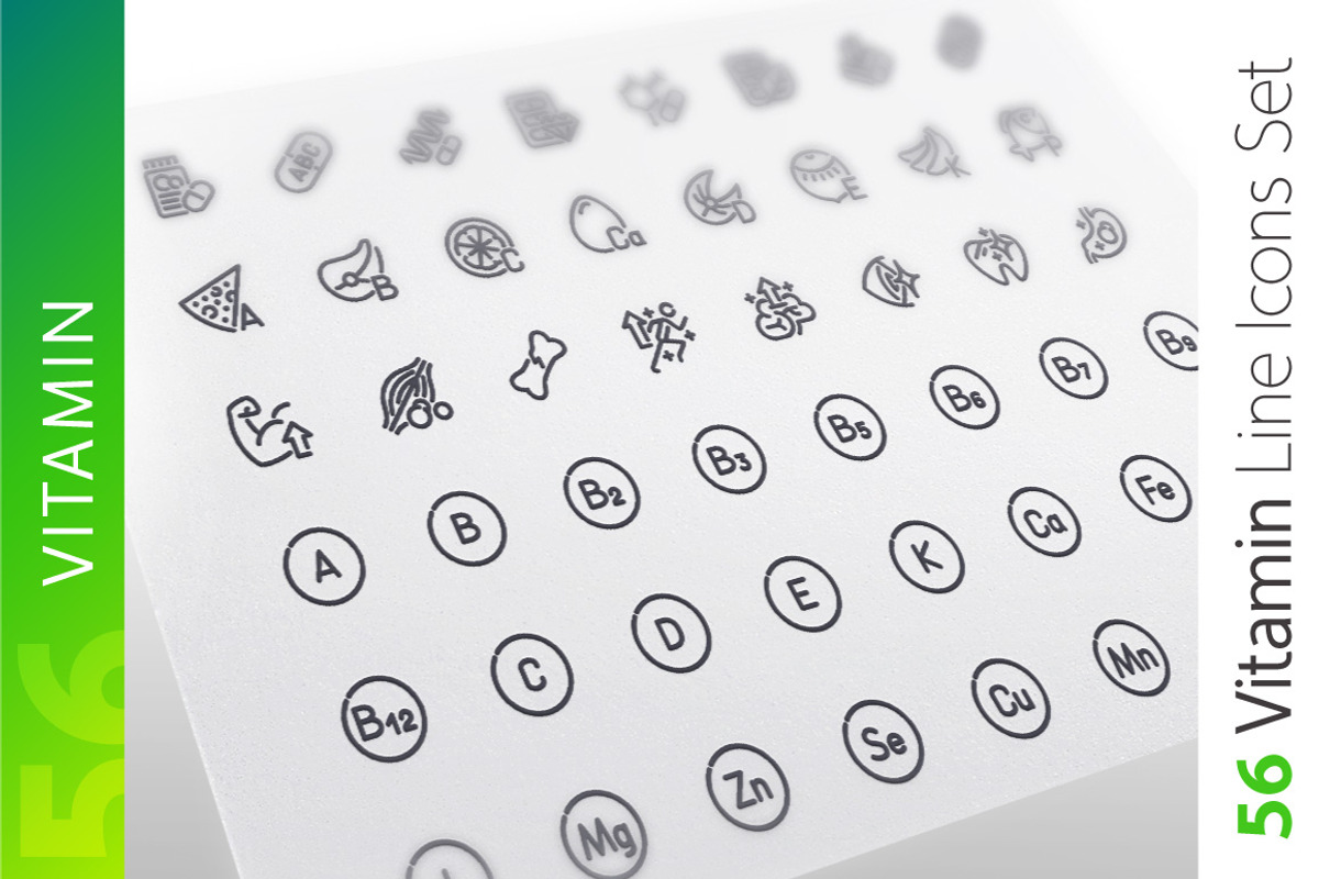 Vitamin Line Icons Set, an Outline Icon by Voysla's Shop (Photo 1 of 4)