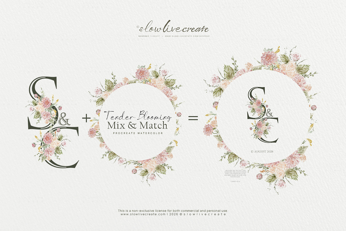 Bloom | Wedding Watercolor Florals, a Pattern Graphic by slowlivecreate (Photo 2 of 7)