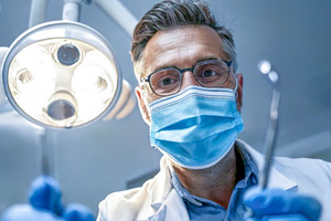 Dentist preparing under surgical light, a Health & Medical Photo by DanFLCreativo