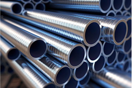 galvanized steel pipes stacked in, an Industrial Photo by Neirfy