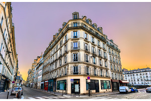 Haussmann corner building at Rue des, an Architecture Photo by Leonid Andronov