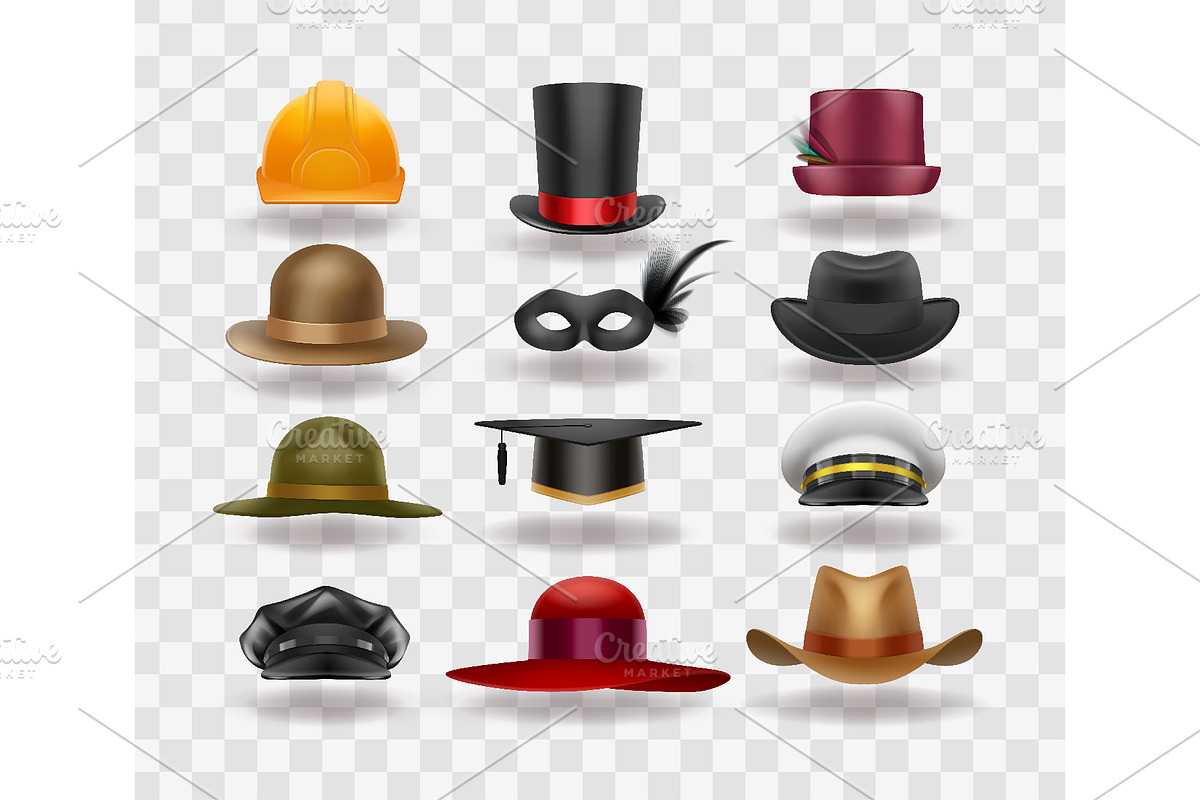 Realistic Vector Hats Set, an Object Graphic by Zonda (Photo 8 of 8)