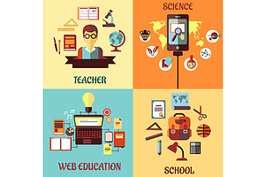 Flat concept web education, an Outline Icon by Vector Tradition