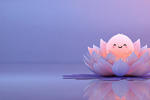 Adorable smiling egg character nestled in a pastel lotus flower, an Abstract Photo by Ales Munt