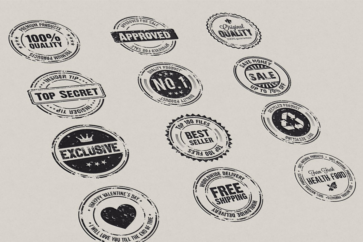 12 Rubber Stamps AI, EPS and PSD preview 2