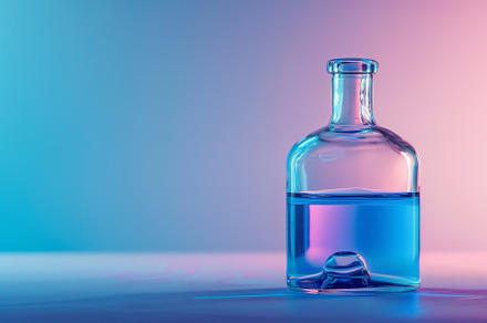 A glass container with a rounded bas, a Photo by Tanuart