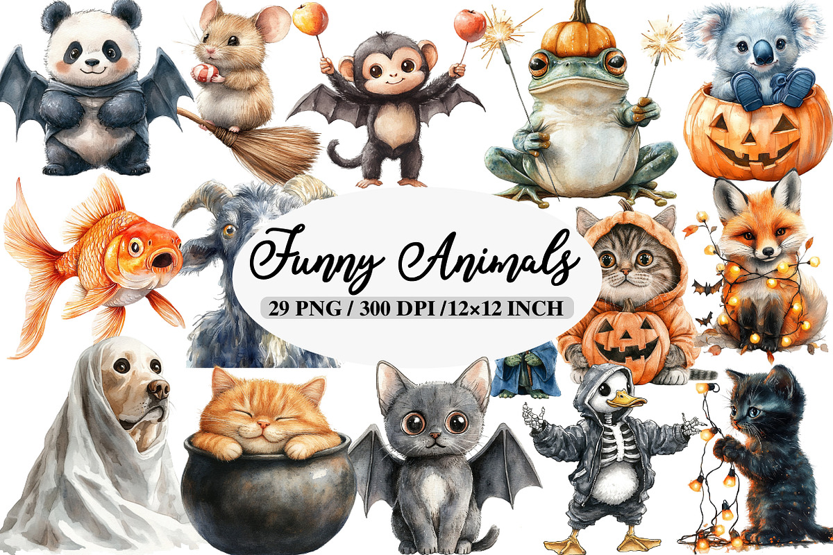 Halloween Funny Animals Clipart, an Illustration by Daily.Designs (Photo 1 of 5)