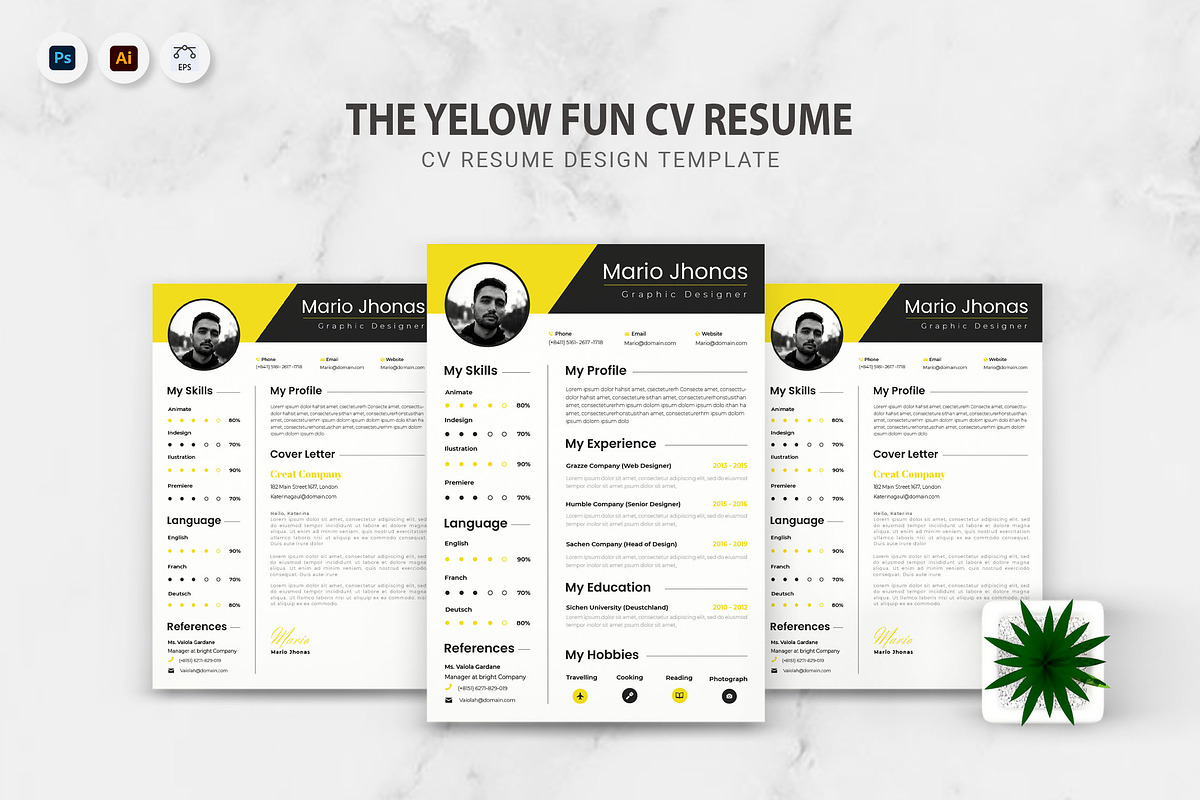 Yellow Fun CV Resume, a Resume Template by Fannan Studio (Photo 1 of 3)