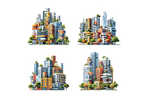 Urban cityscapes cartoon vector set, an Object Illustration by Stock-Smart-Start