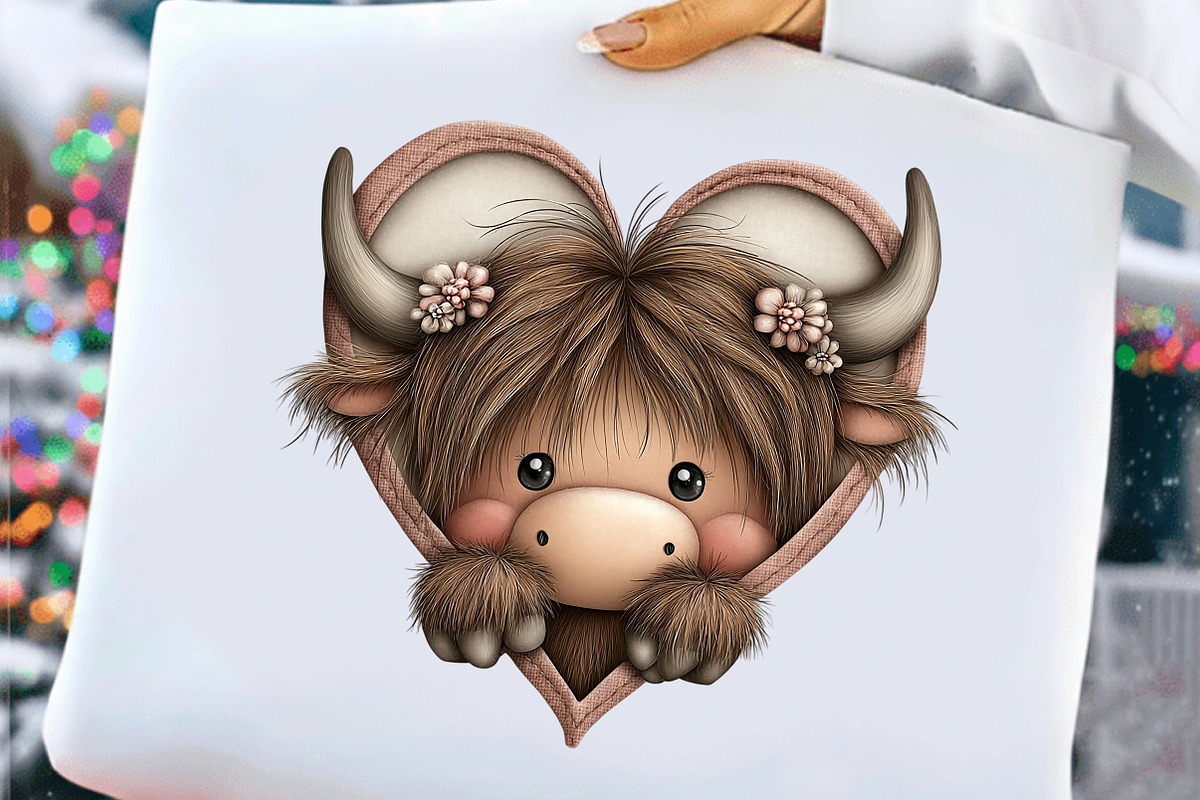 Quirky Valentine Highland Cow Clipar, an Illustration by Craft Nest (Photo 5 of 10)