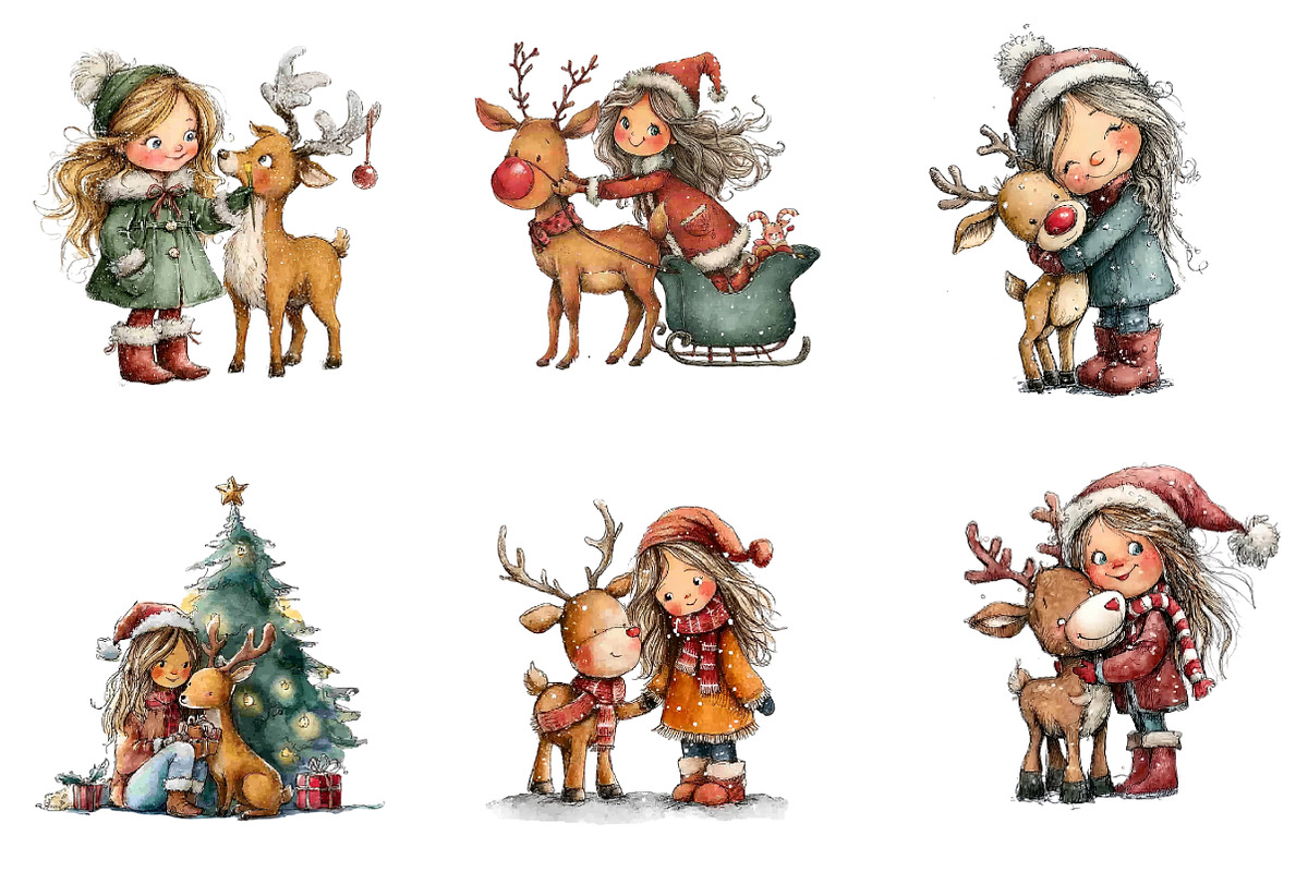 Cute Christmas Girls Clipart, an Illustration by DreamArtGraphic (Photo 4 of 5)